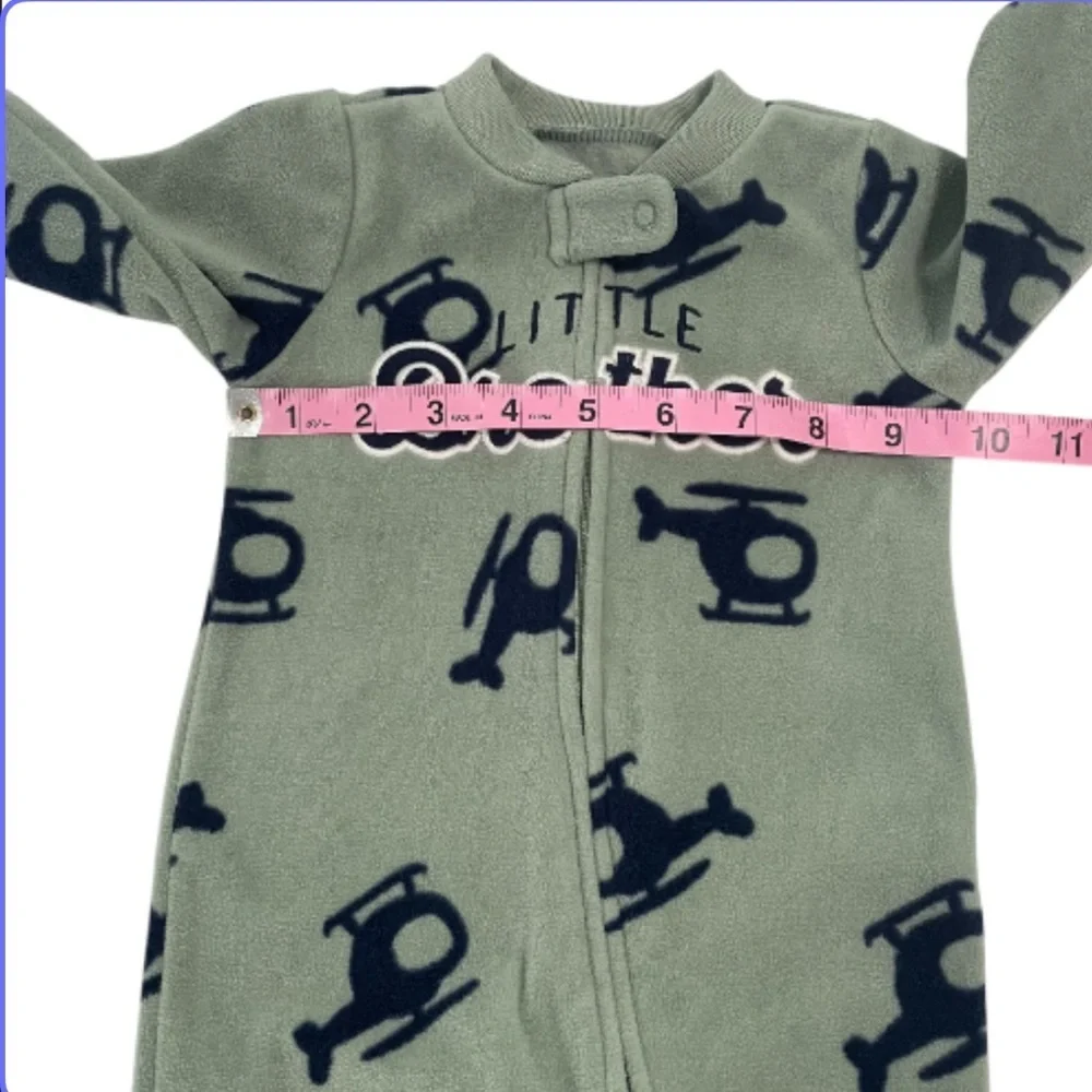Carter's Green Helicopter Print Footie Fleece PJ’S